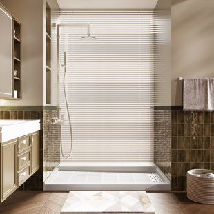 60" W X 34" D Single Threshold Shower Pan Base With Drain Cover Included, Non-slip