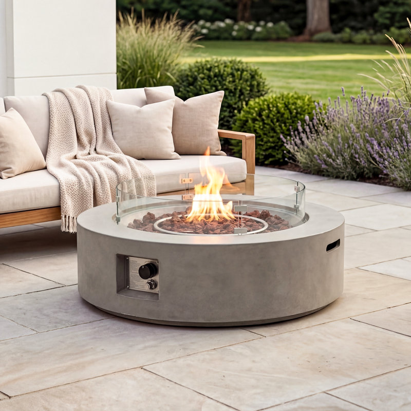 Table de foyer d'extérieur au propane en béton Langport, gris