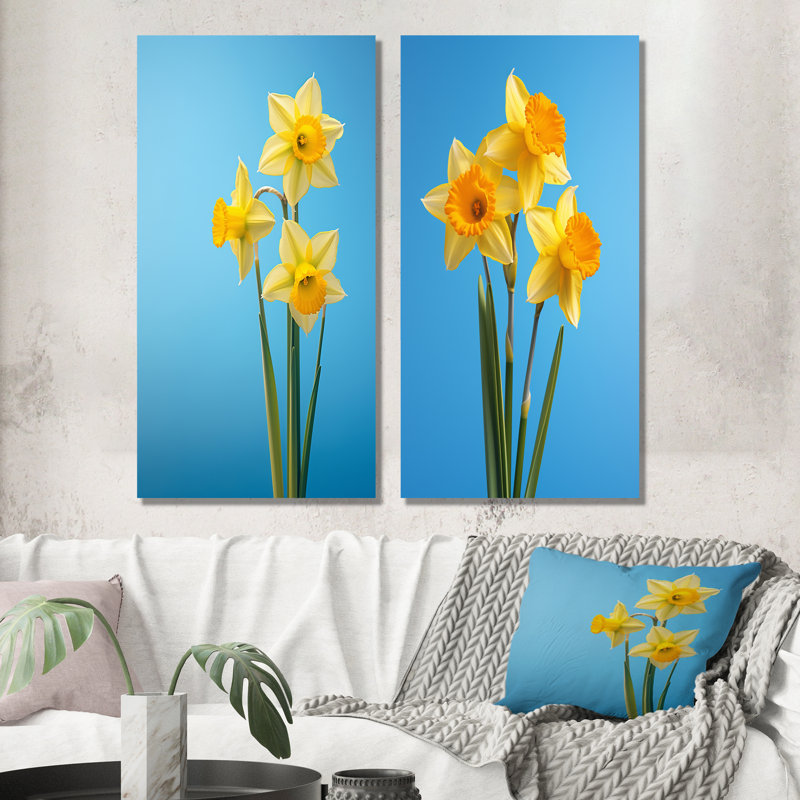 Jaune et vert jonquilles Daylight - ensemble de 2 jonquilles murales en métal, H 28 po x l 24 po