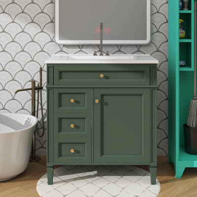 30'' No-Top-Sink Bathroom Vanity, Contemporary Storage Cabinet With 2 Drawers & 1 Tip-Out Drawer