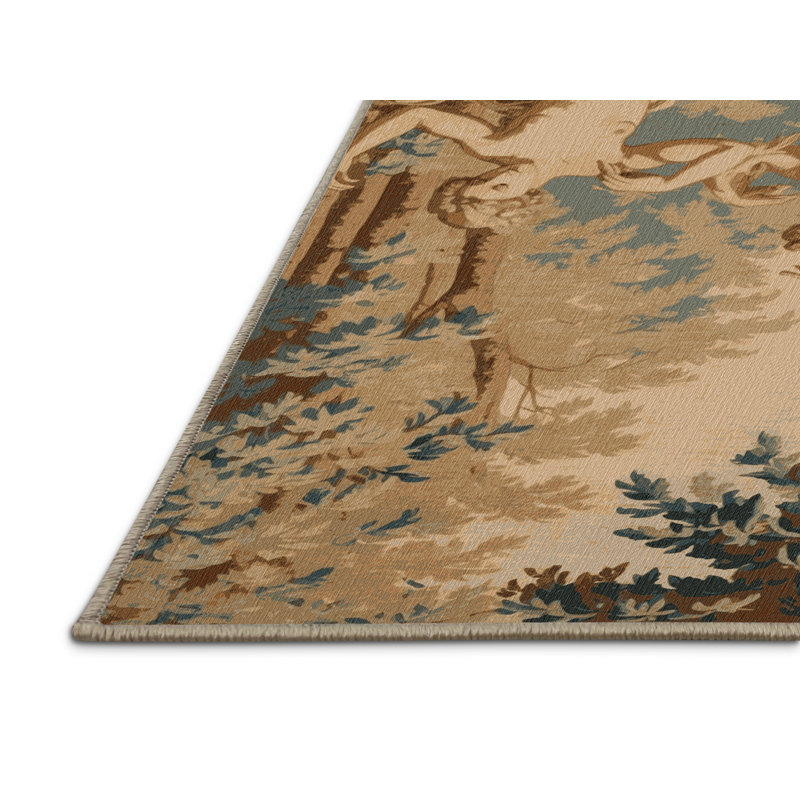 Tapis brun français lavable à la machine, Rond 4 pi