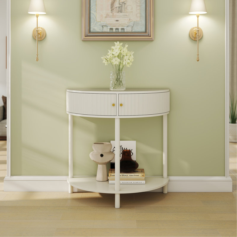 Table de bout demi-lune Artisan-Wave, Blanc, crème, Blanc, crème, Blanc, crème