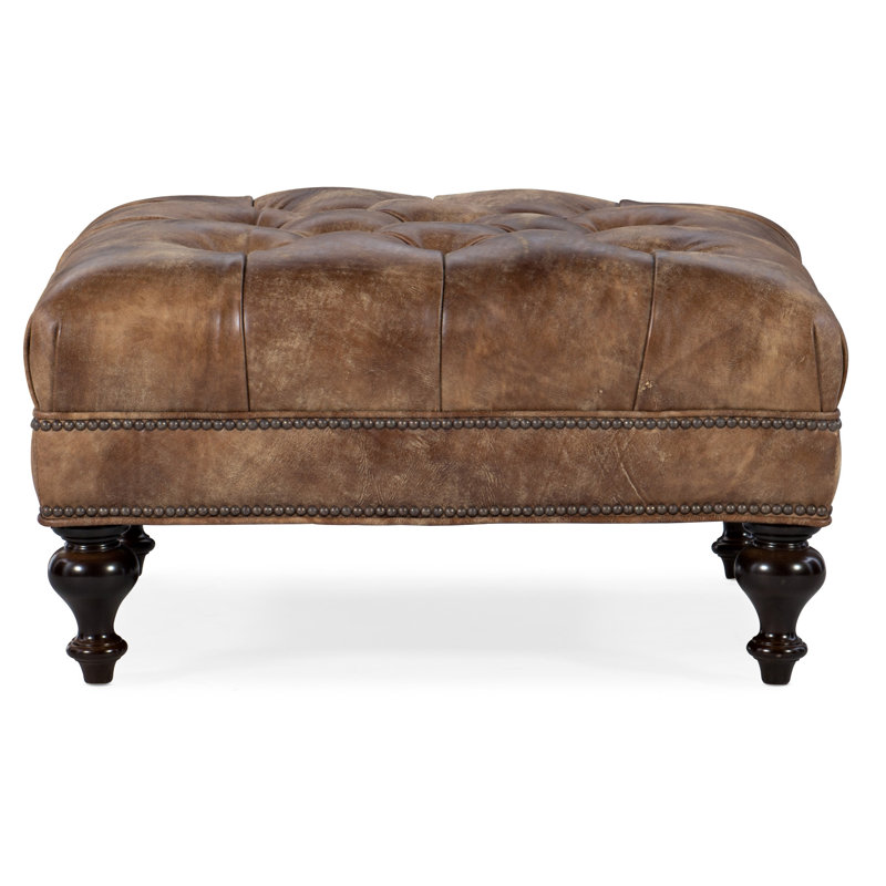 Fair-N-Square Upholstered Ottoman, No Nailhead, Mahogany, Aline Fumo Genuine Leather
