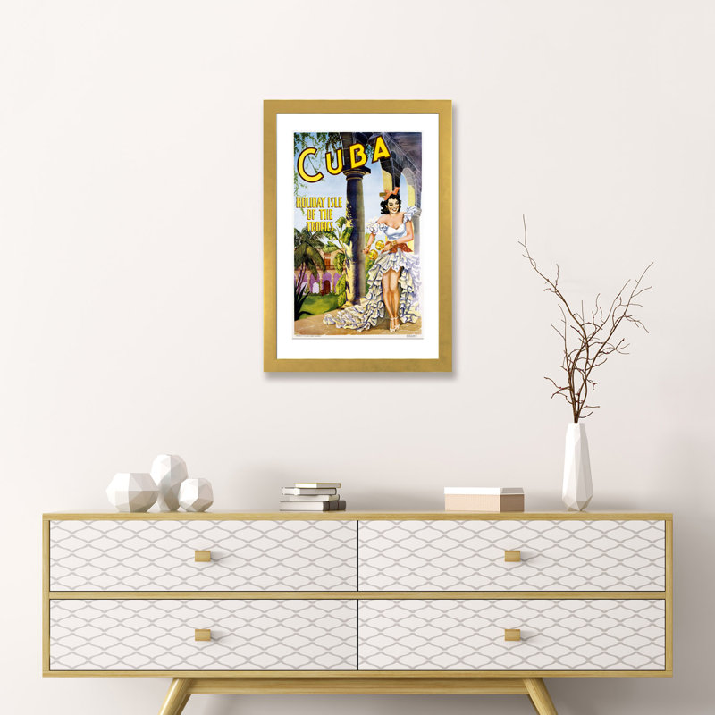 Cuba par Vintage Apple Collection - impression d'art graphique, Encadré en papier doré, H 24 po x l 16 po x P 1 po