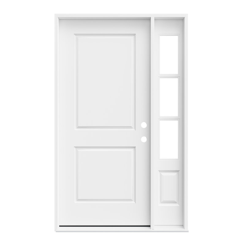 Entry Front Exterior Fiberglass Door 36" x 80" Primed White 2-Panel Prehung Door Fixed Single Sidelite White 3-Lite Clear Glass Door With Jamb, Left-Hand Inswing (Not Included Hardware Kit)