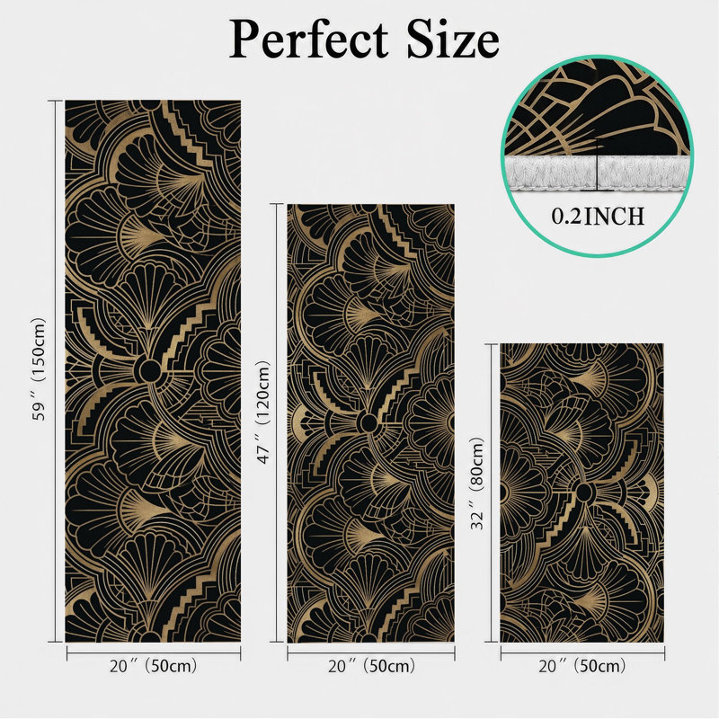 Art Deco Non-Slip Washable Kitchen Mats