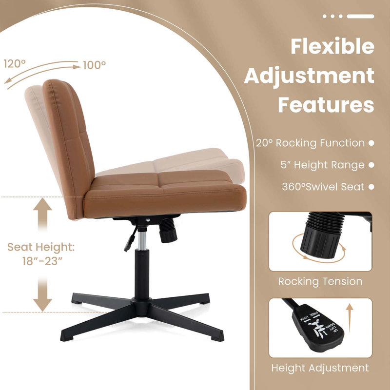 Chaise de bureau à pieds croisés Ebern Designs, Brun
