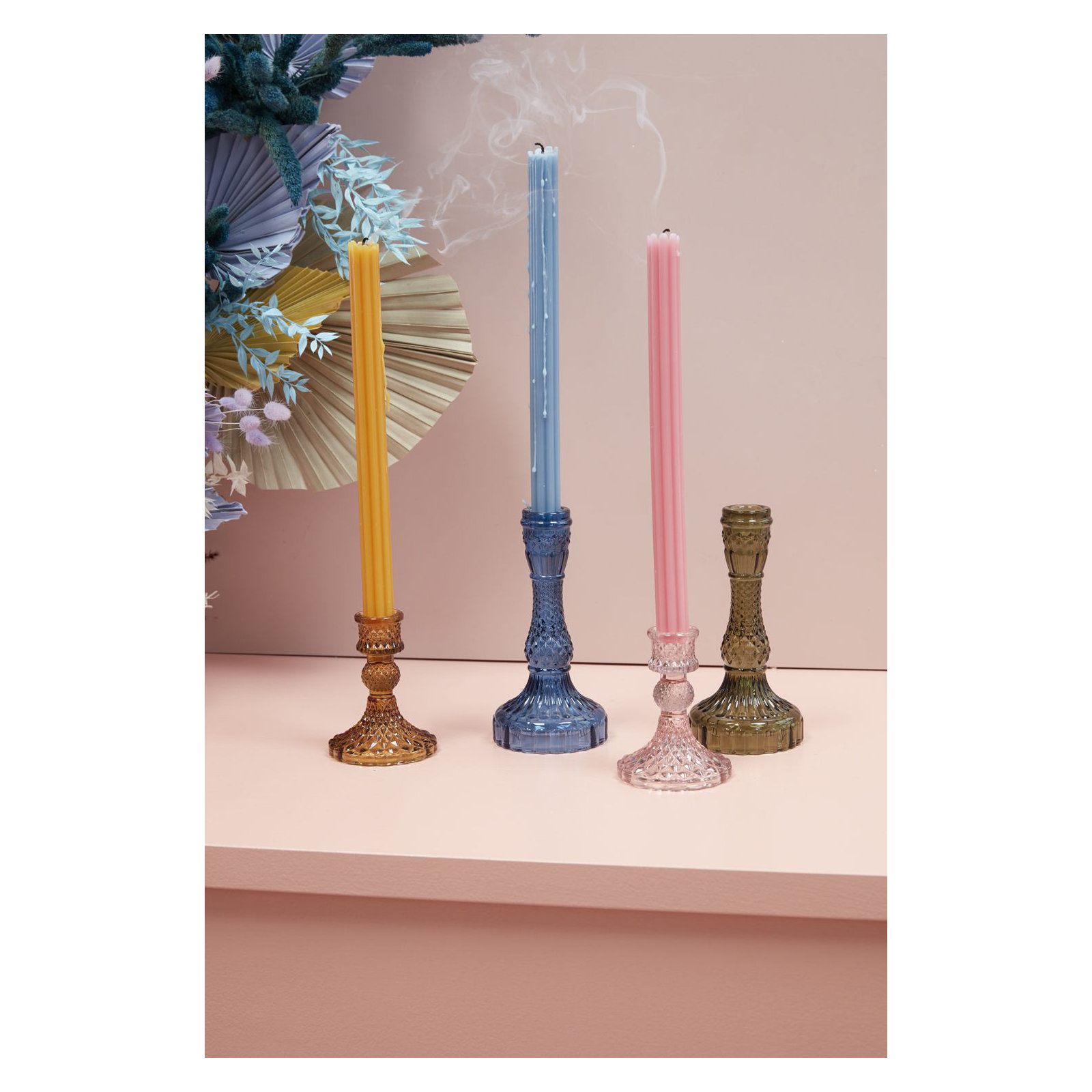 Samira Glass Tabletop Candlestick, Blue