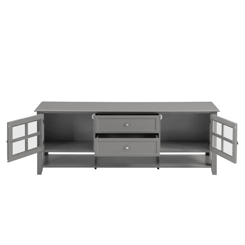 Meuble télé pour téléviseur de 60 po ou moins, centre de divertissement avec 2 tiroirs et rangement, Gris