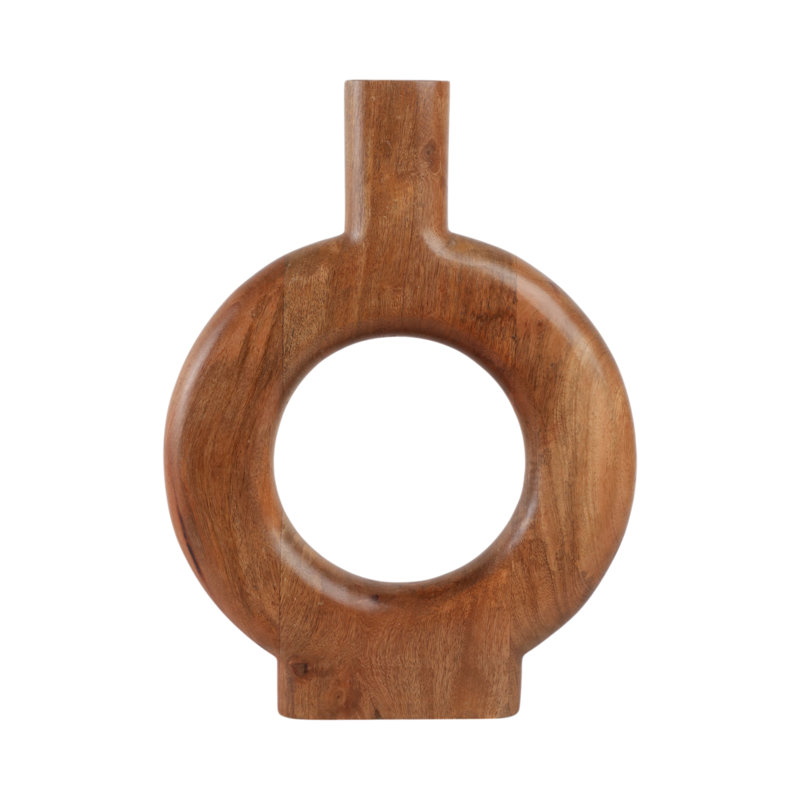Handcrafted Mango Wood Decorative Vase With Circular Design
