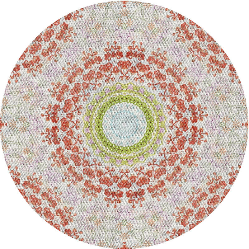 Tapis vert/rouge tissé à la machine, Rond 3 pi