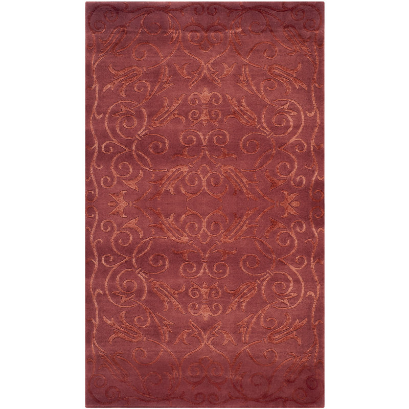 Oriental Hand-Knotted Wool/Silk Red Area Rug, Rectangle 5' x 7'6"