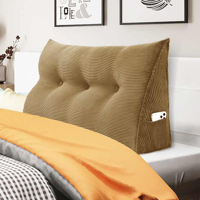 Sit-up Back Comfort Corduroy Bed Headboard Wedge Reading Pillow Triangular Backrest Compression, Twin, Mustard Yellow