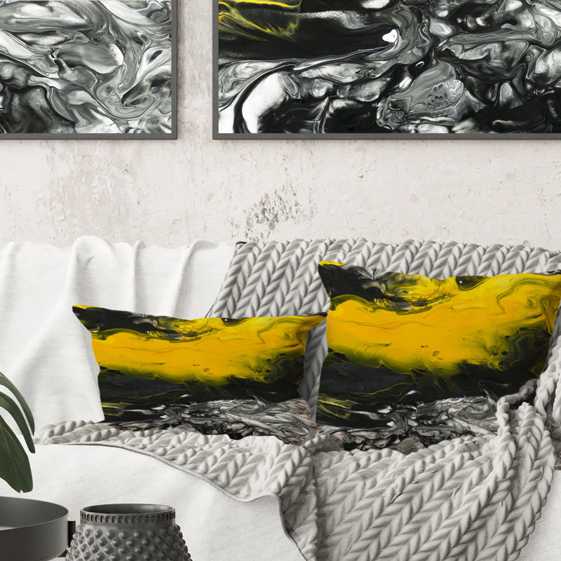 Jaune, jaune, noir, blanc, liquide, Art III - Coussin décoratif imprimé moderne, 16 po x 16 po