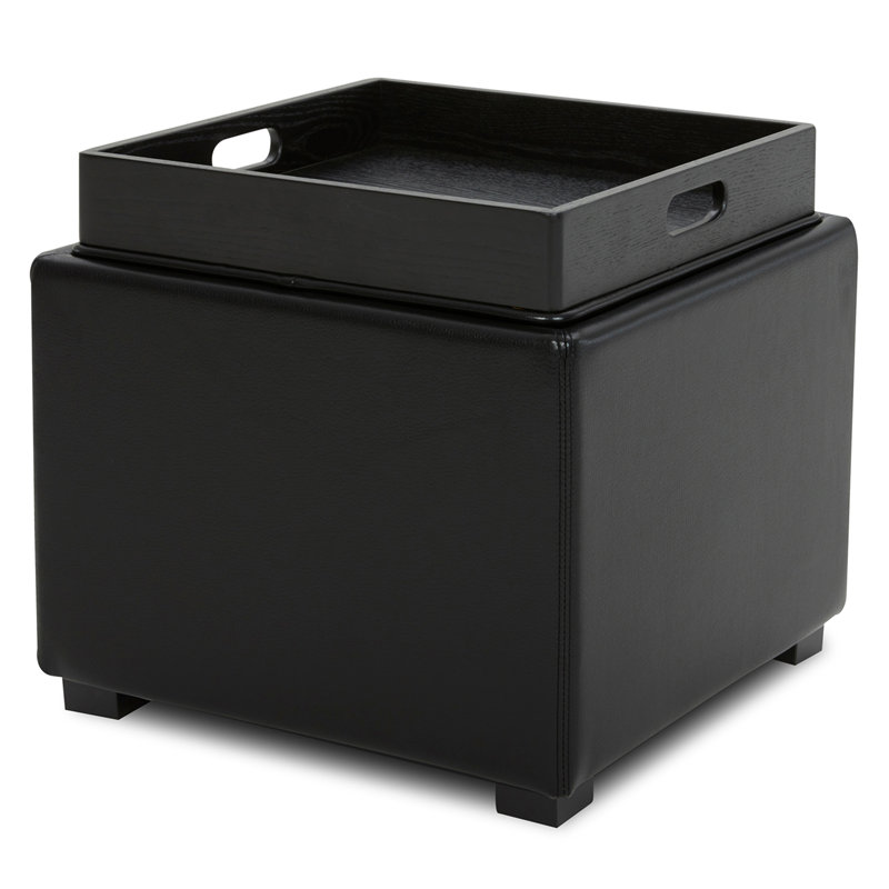 Stone Vegan Leather Storage Cube, Black Pebbled Faux Leather