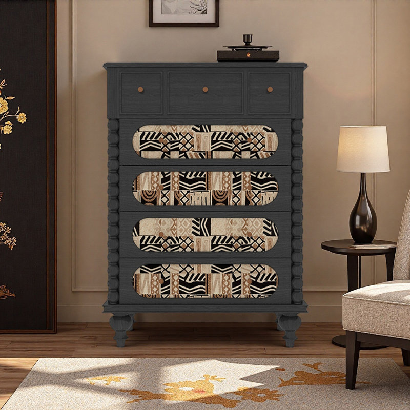 Commode française en bois massif avec tiroirs, Noir