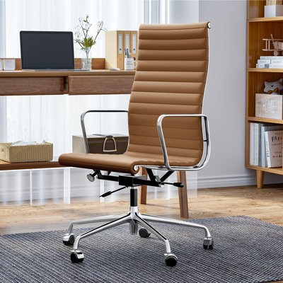 Ashvina Mid & High Back Genuine Leather Office Chair with Aluminum Frame and Base, Ergonomic Design, 'S' Back Support