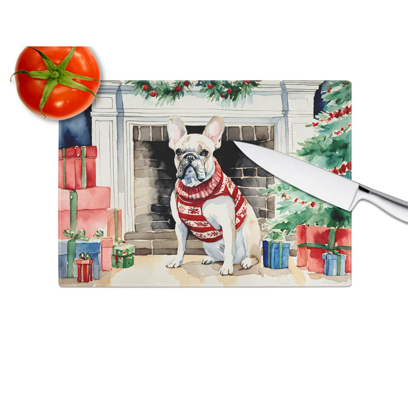 Grande planche à découper en verre French Bulldog Cozy Christmas