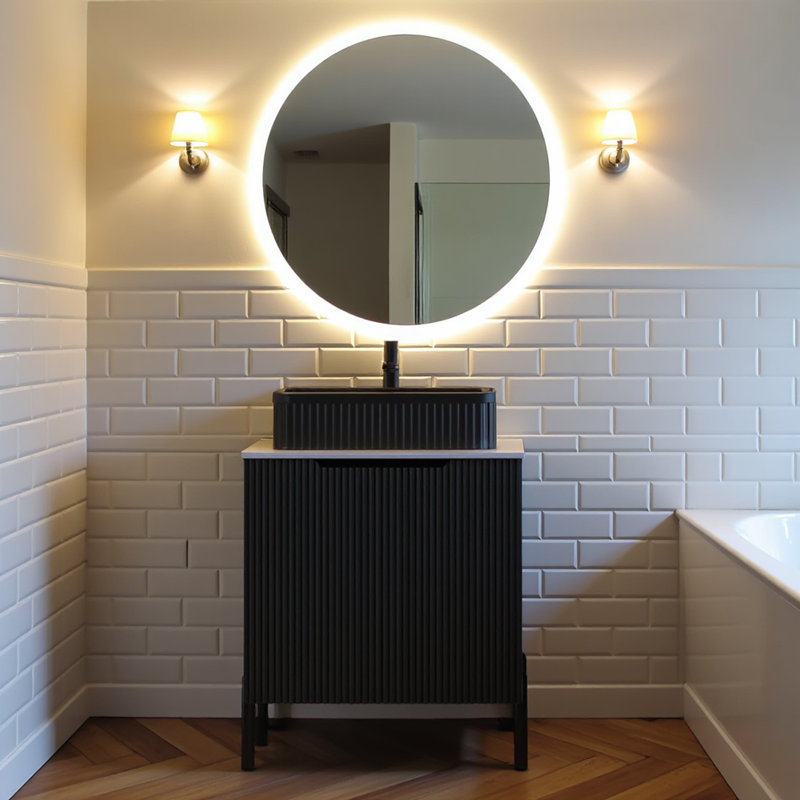Meuble-lavabo autoportant de 24 po avec lavabo 24 po avec lavabo, comptoir en céramique noire et comptoir blanc Carrara