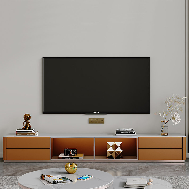 Saddle leather creative rock panel TV cabinet, Orange, 86.61"