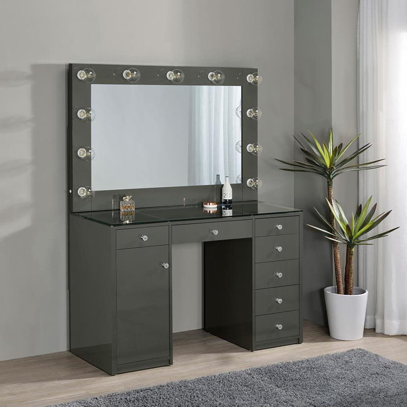 Ensemble de meuble-lavabo 7 tiroirs Jedicke, Gris haute brillance
