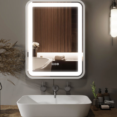 Miroir de salle de bain 32x24 avec éclairage DEL mural, intensité réglable à 3 températures de couleur, effet brume, fonction mémoire