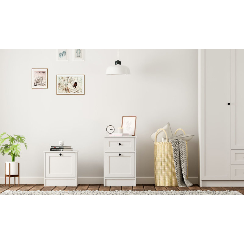 Elegant Nightstand, Matte White, 17.7 x 25.2 x 15.7 inches | 100% Melamine Coated E1 Quality Chipboard, 0.6 inches Thickness | MDF Profile Doors, Easy Assembly with Minifix System, Modern Solid Color Design