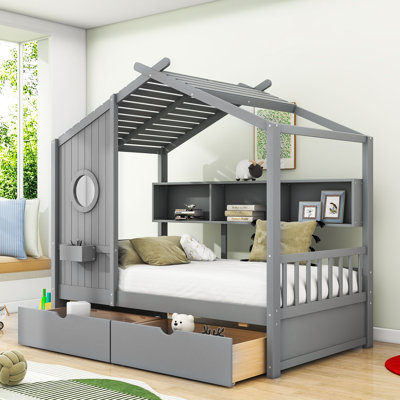 Letha Two Drawers Wood Daybed with Storage Shelves by Harper Orchard