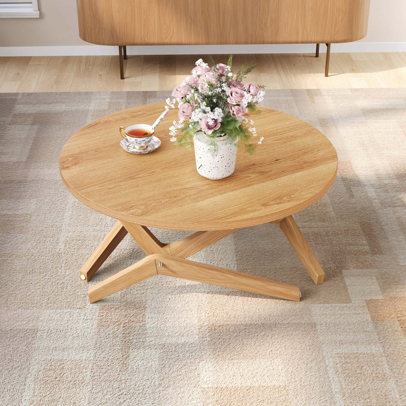 Table basse ronde 2-en-1 avec hauteur réglable, Naturel, H 29,5 po x l 34,5 po x P 34,5 po