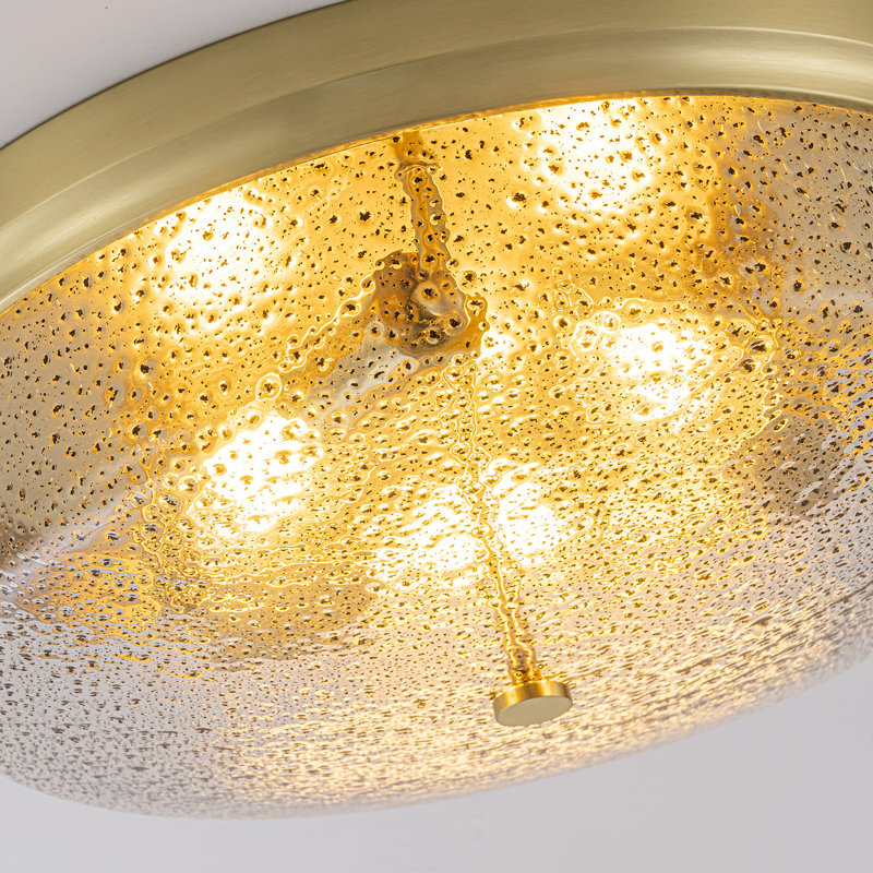 3-Light Gritty Coarse-grained Glass Bread-Shaded Flush Mount, Gold