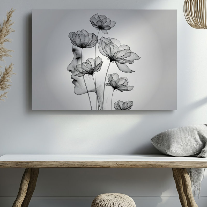 Toile d'une délicate composition monochrome avec une silhouette éthérée d'un art mural, H 9 po x l 12 po