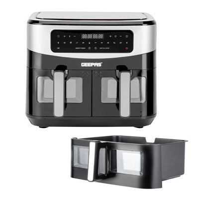 GEEPAS 9L XL Dual Zone Air Fryer & 10L Air Fryer Drawer Combo - 10-In-1 Functions, Touch Screen, Viewing Window, Dual Temperature Control, Match Cook, Smart Finish - Large Capacity, Batch Cooking