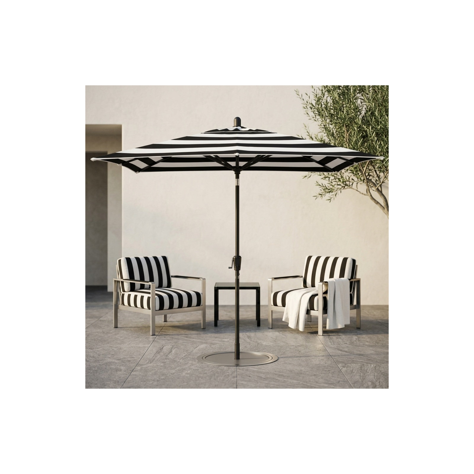 Natalie 103'' Outdoor Umbrella, Starring Gray, Black Stripe Sunbrella®