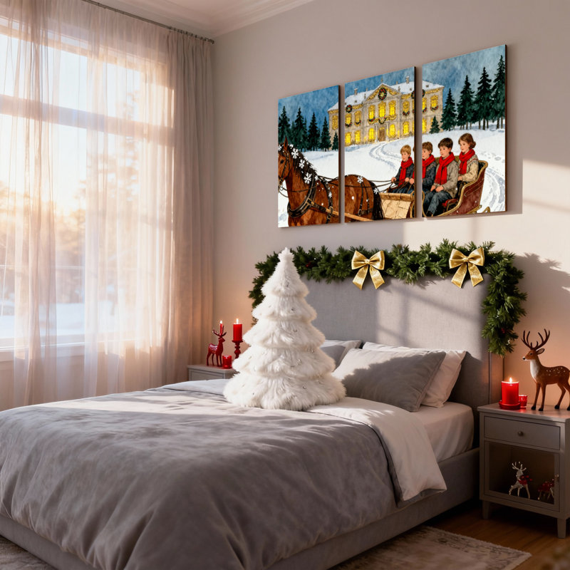 Ensemble de 3 reproductions d'art sur toile de Noël en traîneau, H 24 po x l 48 po