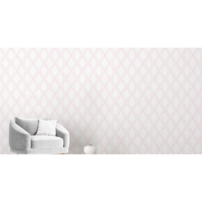 Panneau de papier peint adhésif Vaneesha Ogee, l 24 po x L 96 po, Rose/Blanc
