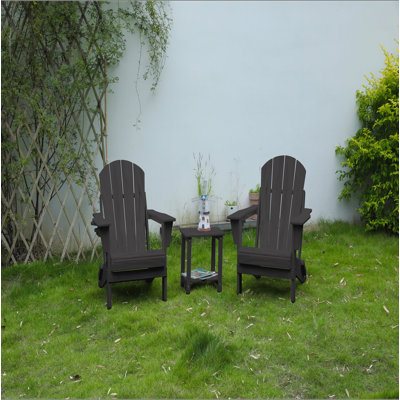 Chaise Adirondack pliante avec table d'appoint, ensemble de chaises Adirondack 3 pièces à texture de bois (comprend 2 chaises et 1 table)