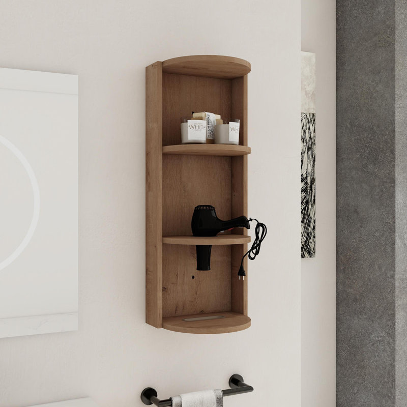 Support de rangement mural pour salle de bain avec tablettes réglables David, Chêne