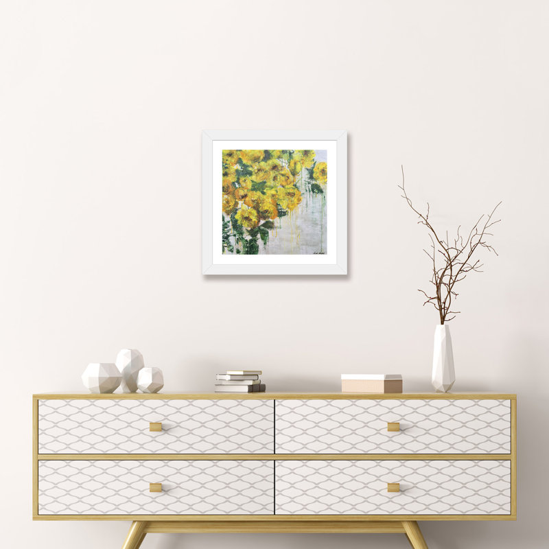 Pivoines jaunes par Linda Charles - reproduction d'art encadrée, H 16 po x l 16 po x p 1 po, Papier encadré blanc