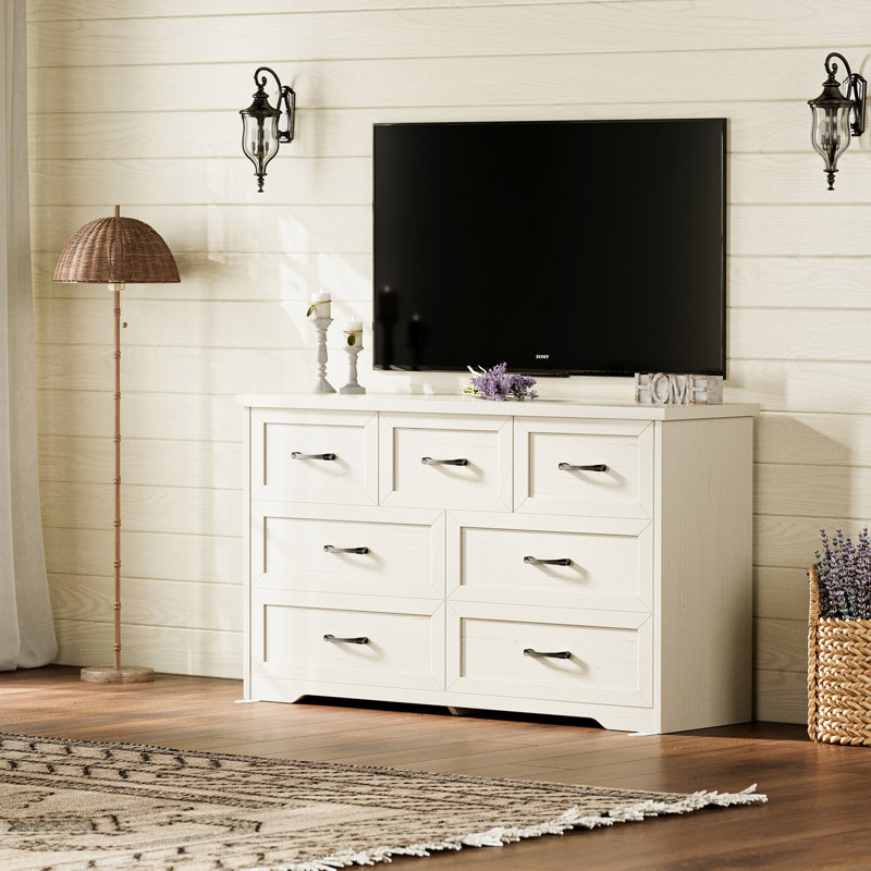 Ensemble de rangement pour chambre 2 pièces Bradford - Commode 7 tiroirs et commode 6 tiroirs rustique, Blanc