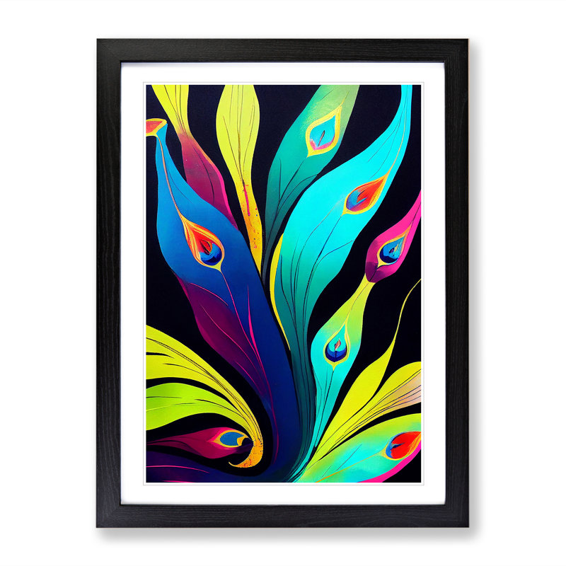 The Peacock Feathers Abstract - Single Picture Frame Painting, 64cm H x 46cm W x 2cm D, Black