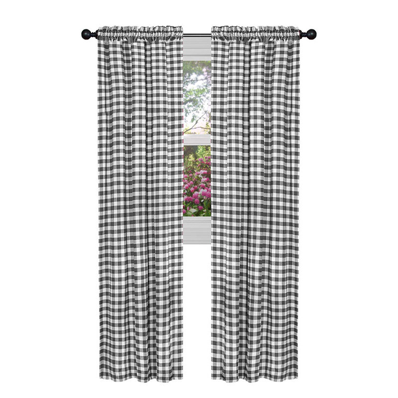 Paire de rideaux semi-transparents avec passe-tringle Ramillies, Noir, 42" W x 95" L