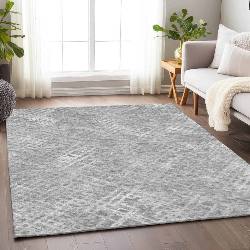 Tapis gris Prisco lavable à la machine de qualité supérieure, Rectangulaire 3 pi x 5 pi