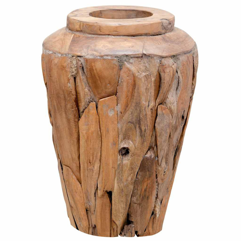  Vase décoratif en bois de teck massif naturel 15,7 x 23,6 po