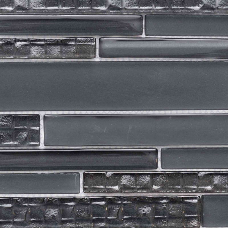 Karma Straight Edge Glass Mosaic Sheet Tile, Dark Gray