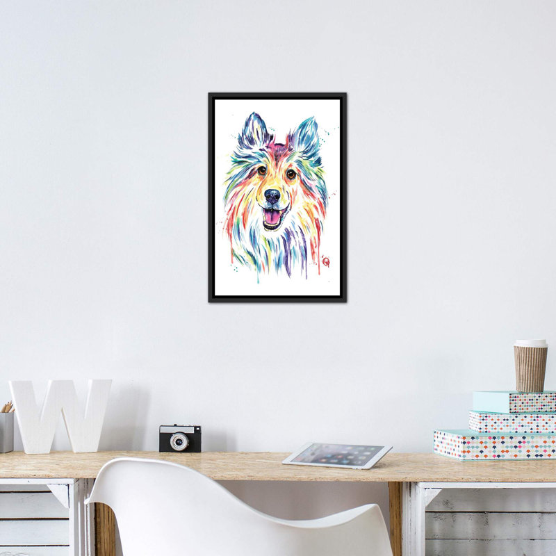 Sheltie de Lisa Whitehouse-impression d’art graphique, Toile avec cadre noir patiné, Pas de tapis