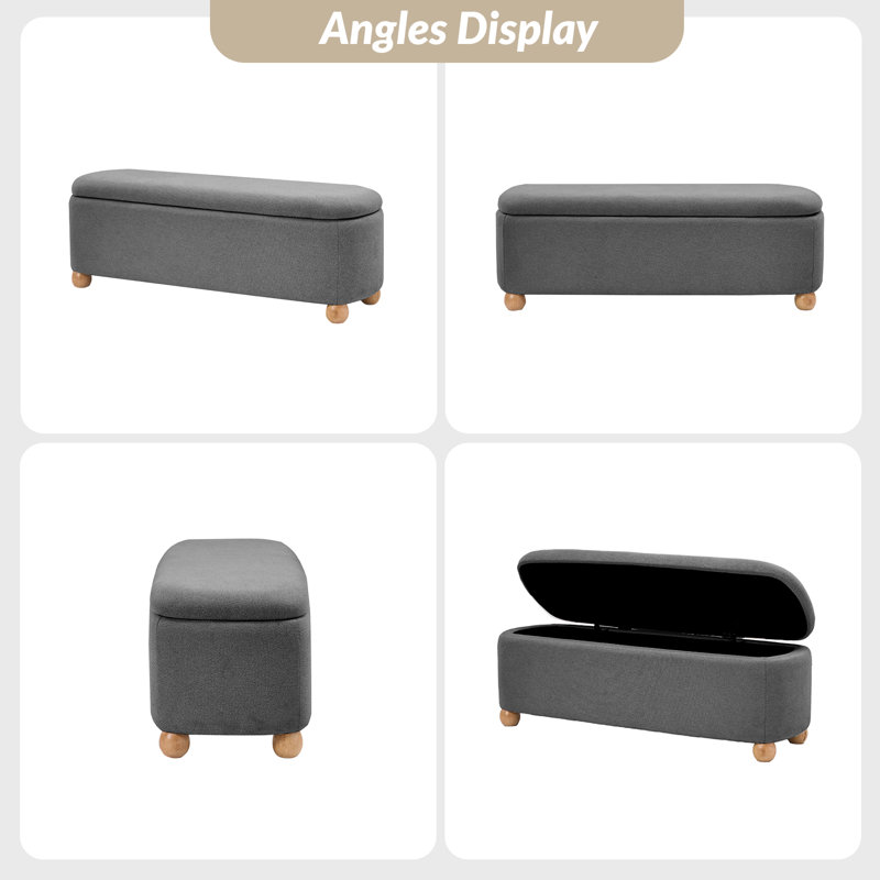 Darioush Polyester Storage Bench with Solid Wood Legs, Charcoal