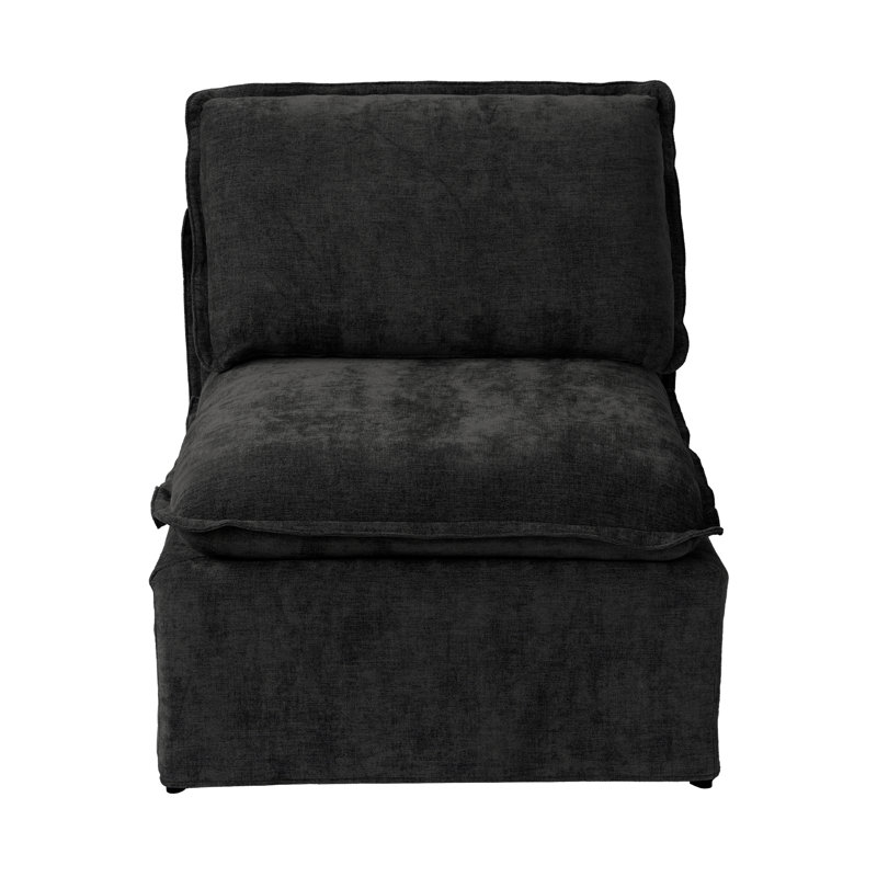 Fauteuil d'appoint modulaire sans accoudoirs, siège central simple avec structure en fer léger et housse, Noir