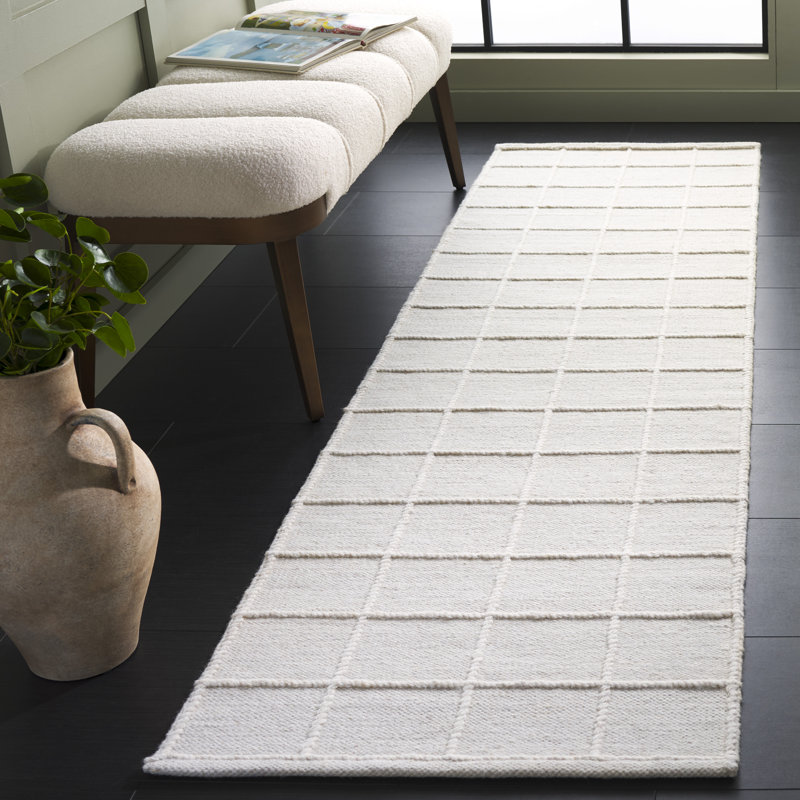 Natura 785 Hand Woven Wool/Cotton Geometric Rug in Ivory, Runner 2'3" x 8'