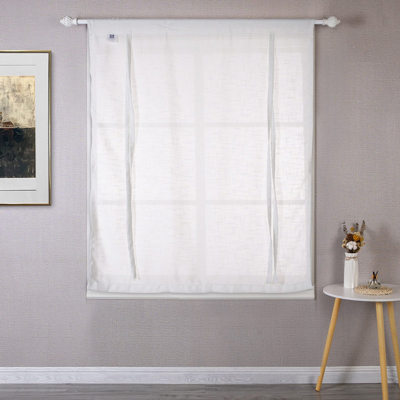 Merissa Linen Textured Semi Sheer Tie Up Curtains Panel, Linen Blend White, 42" W x 63" L