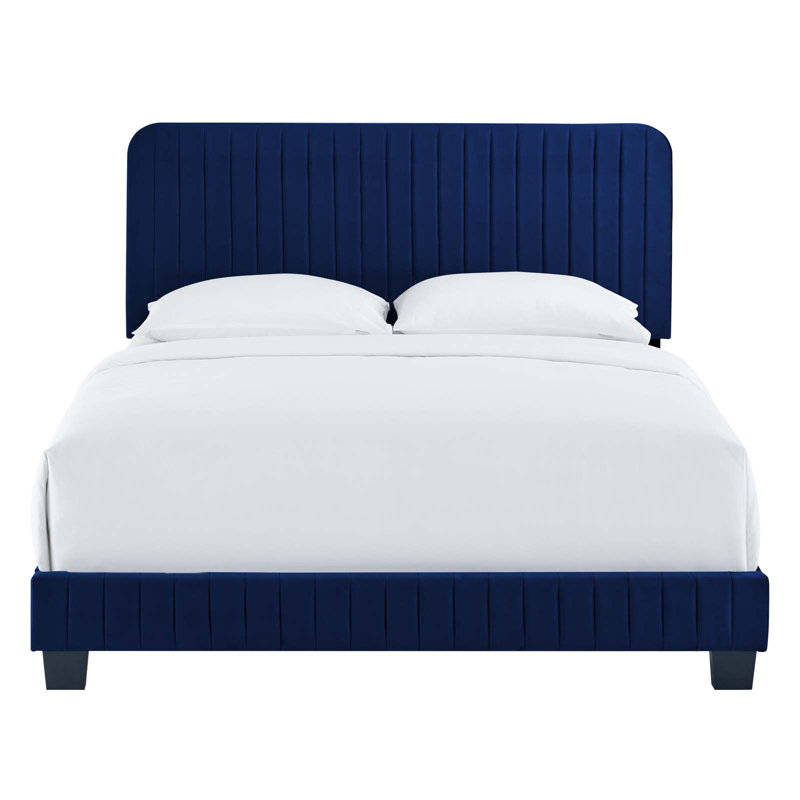 Celine Channel Tufted Performance Velvet Bed, Queen, Navy
